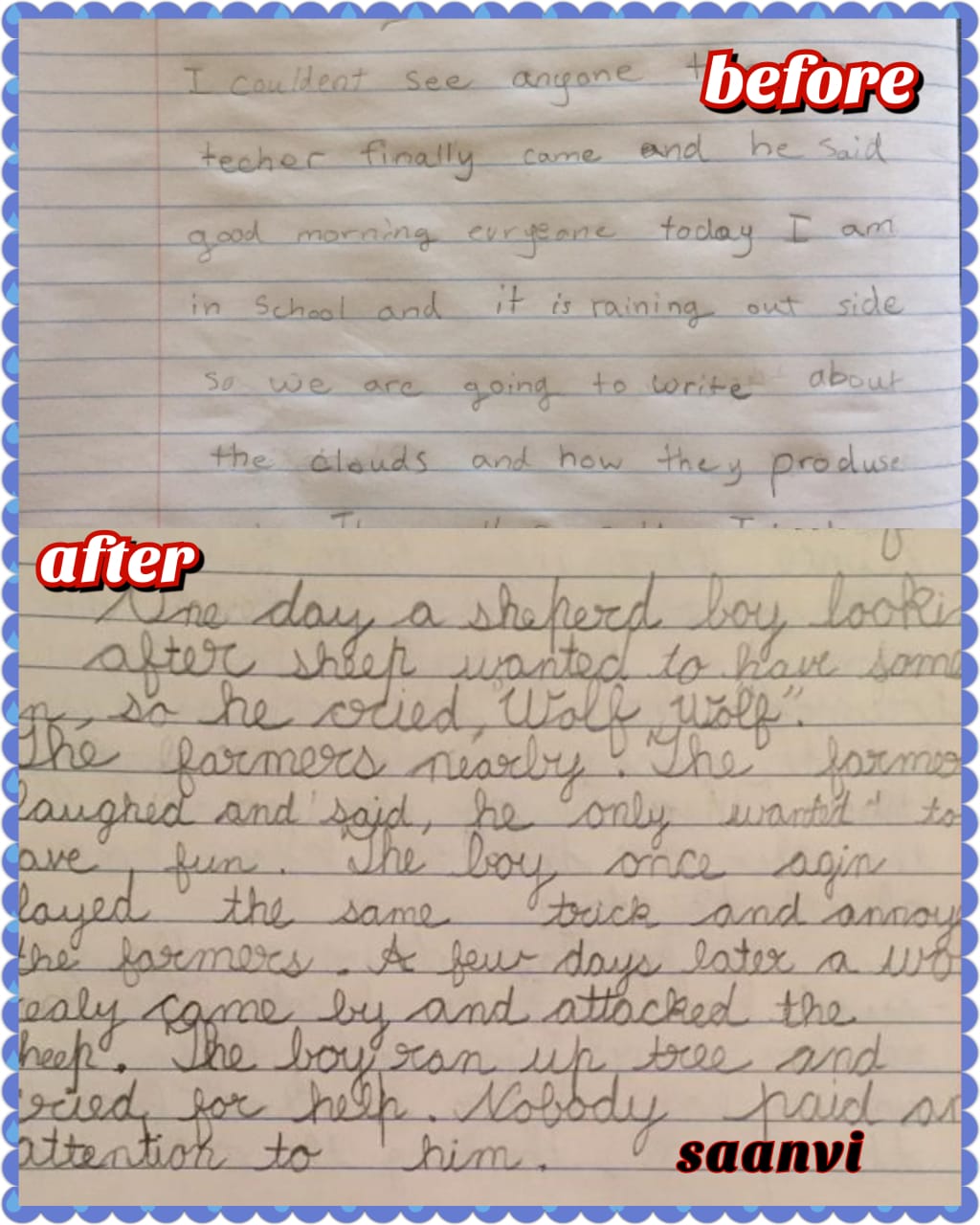Former Student Handwriting Improvement - First slide
