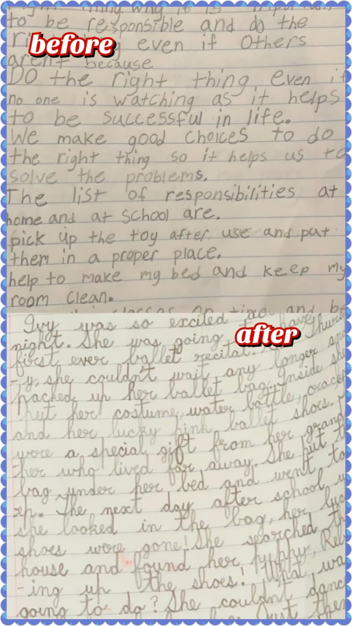 Former Student Handwriting Improvement - Tenth slide